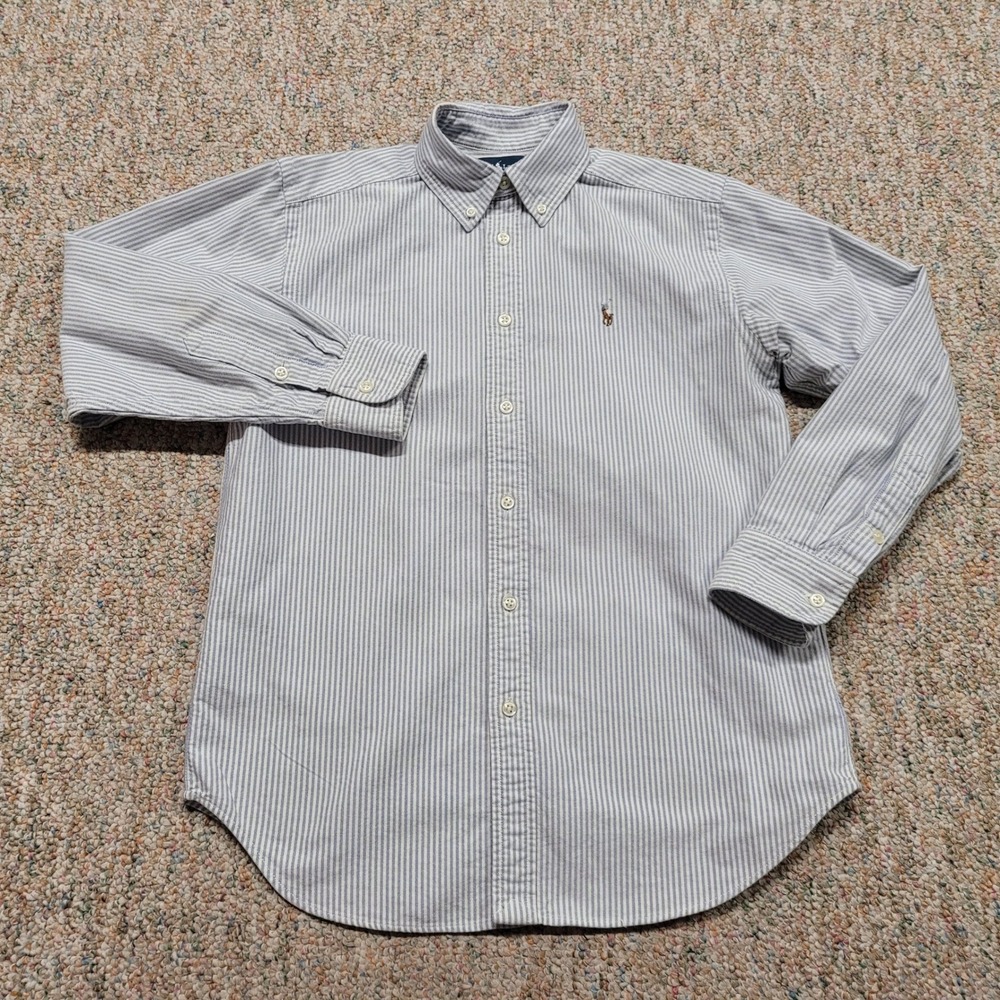 Polo Ralph Lauren Oxford Shirt Boys 14 Blue Stripe Long Sleeve Pony Logo
